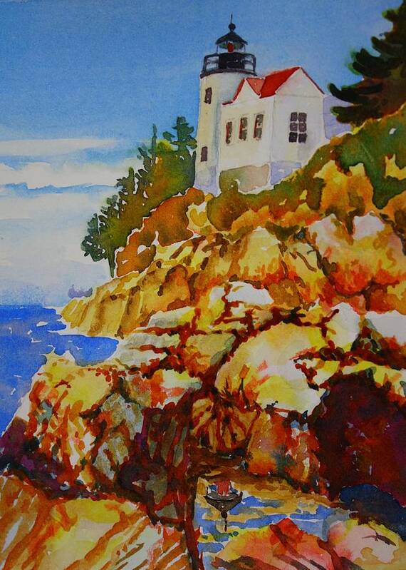Bass Harbor Art Print featuring the painting Bass Harbor Light House by Tara Moorman