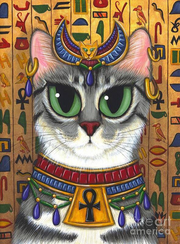 Bast Goddess Cat Art Print featuring the painting Bast Goddess - Egyptian Bastet by Carrie Hawks