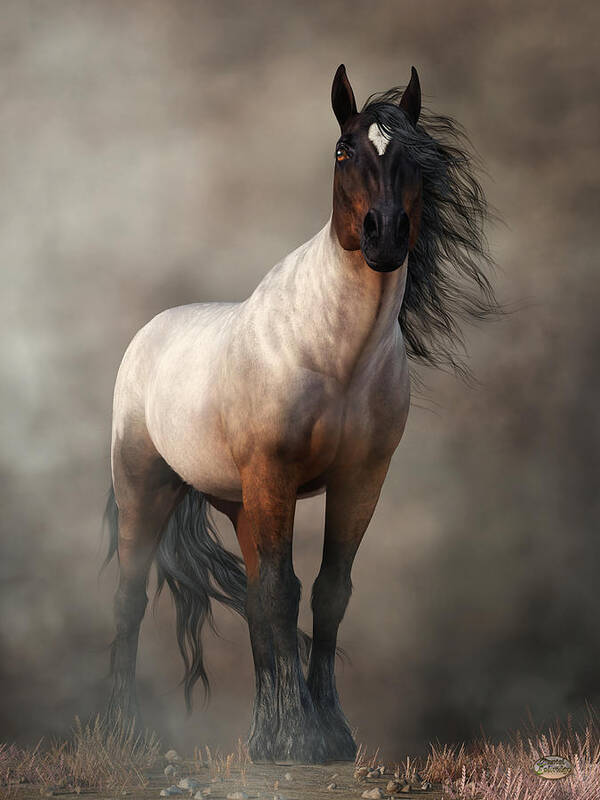 Bay Roan Horse Art Print featuring the digital art Bay Roan Horse Art by Daniel Eskridge