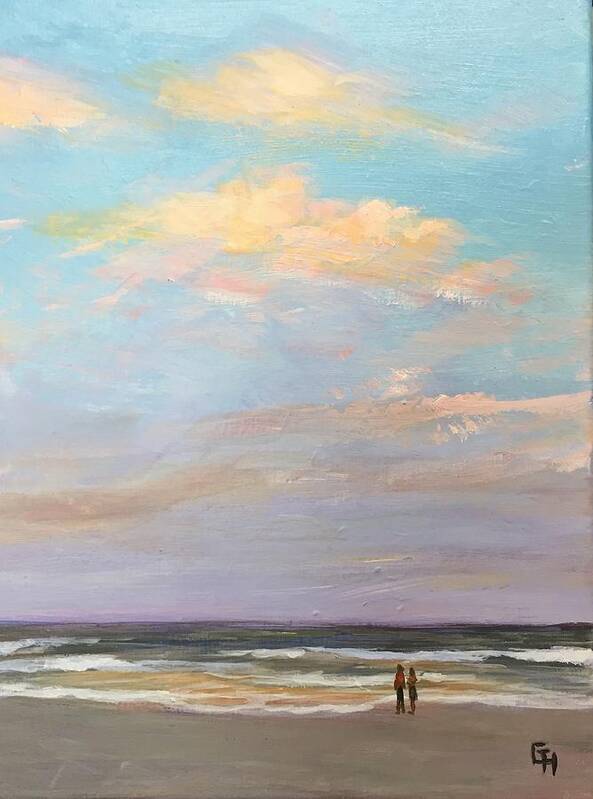 Beach Scenes Art Print featuring the painting Beachcomber -5PM-2 by Gretchen Ten Eyck Hunt