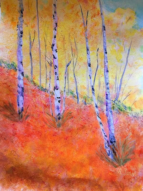 Birch Trees Art Print featuring the painting Beautiful Birches by Anne Sands