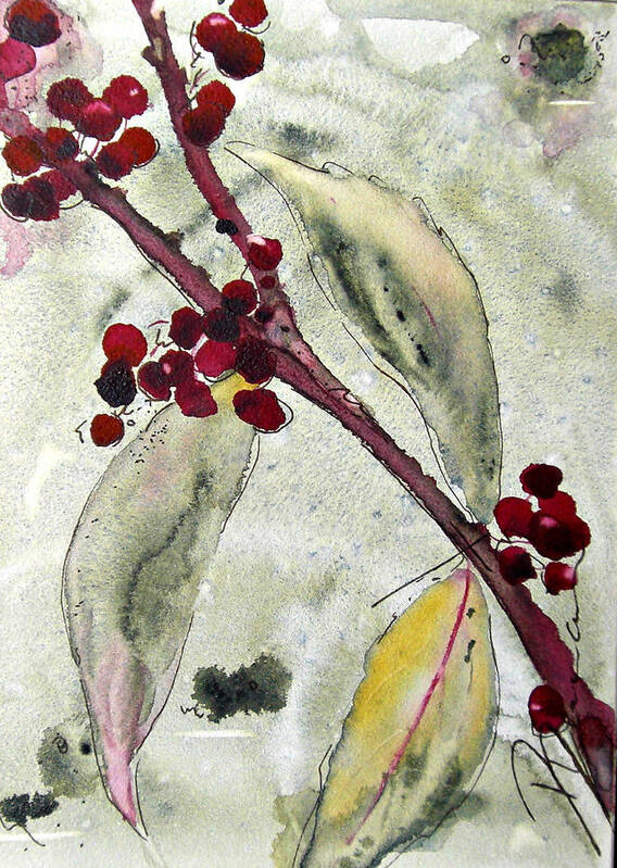 Beauty Berry Branch Art Print featuring the painting Beauty Berry Branch by Dawn Derman