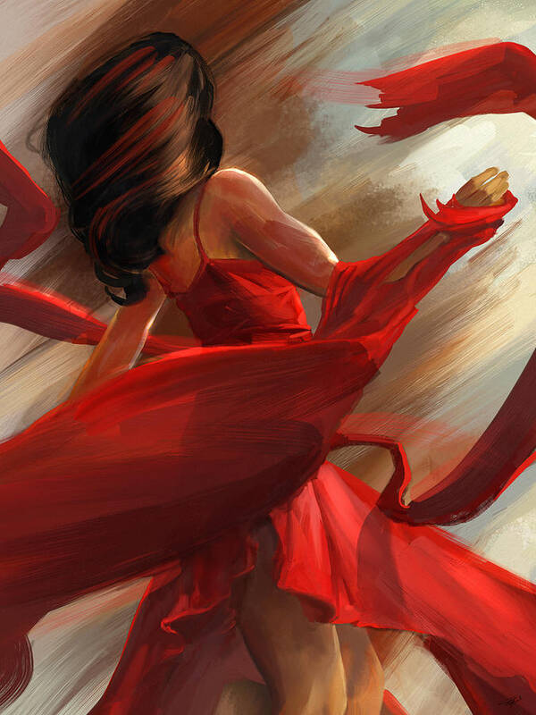 Woman In Red Art Print featuring the digital art Beauty In Motion by Steve Goad