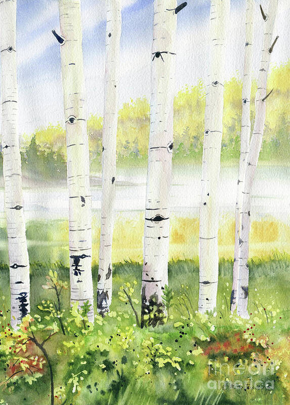 Behind The Birch Trees Art Print featuring the painting Behind The Birch Trees by Melly Terpening