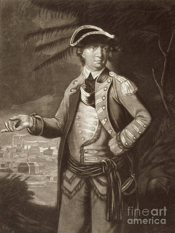 Benedict Arnold Art Print featuring the drawing Benedict Arnold, after a portrait of 1766 with Quebec in the background by English School