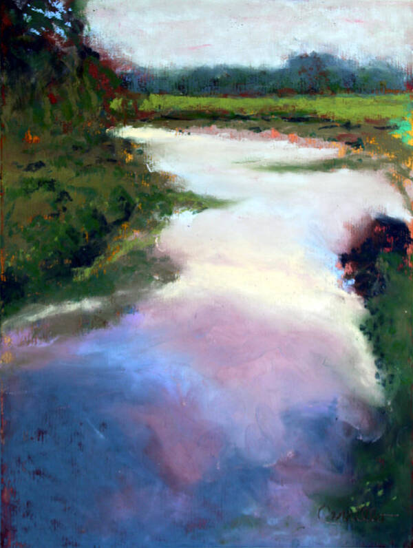 River Bend River And Sky Reflections Art Print featuring the pastel Big River Bend by Ruben Carrillo
