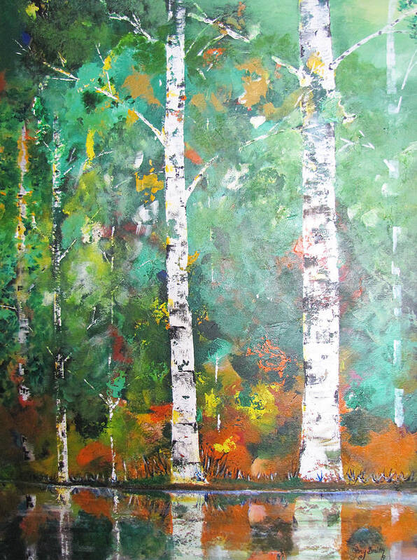 Waterfall Art Print featuring the painting Birch in Color by Gary Smith
