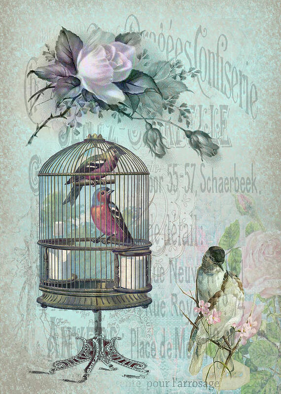 Birdcage Blossom Art Print featuring the digital art Birdcage Blossom by Sarah Vernon