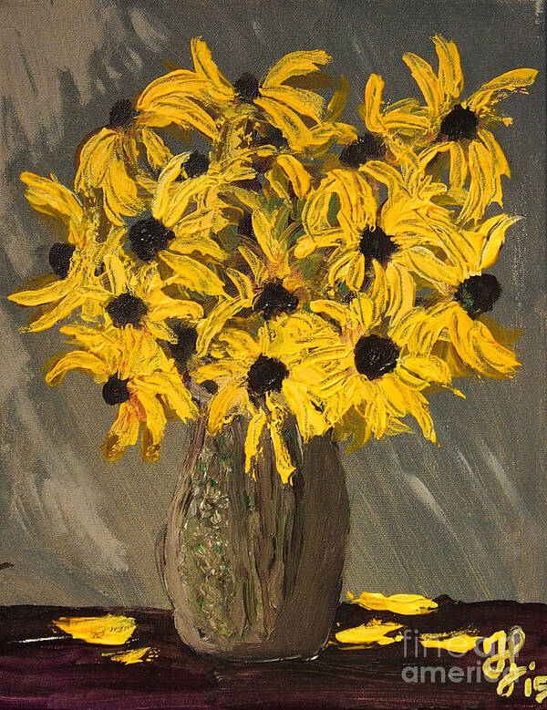 #flowerart Art Print featuring the painting Black-eyed Susans by Francois Lamothe