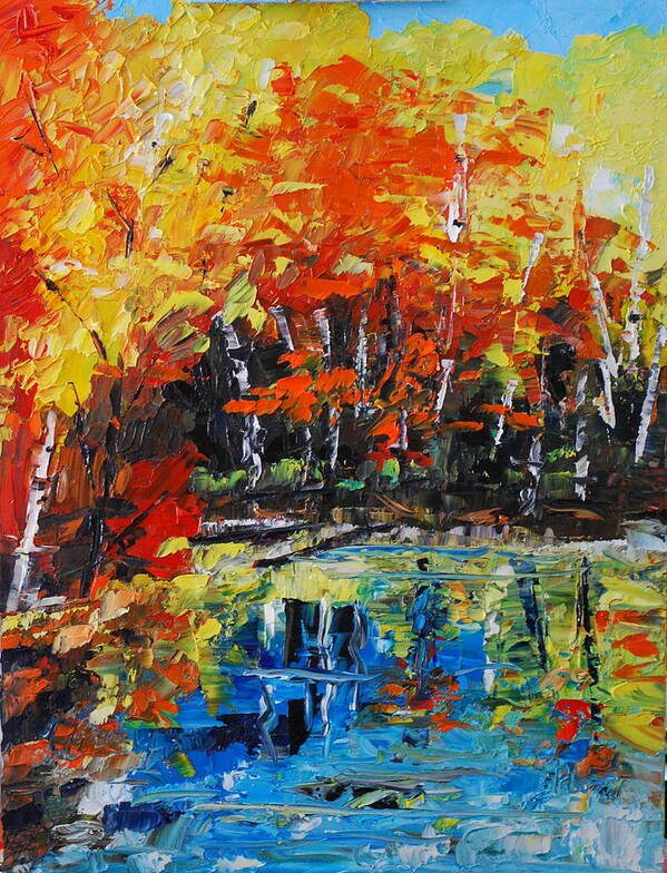  Landscape Art Print featuring the painting Blazing Reflections by Phil Burton