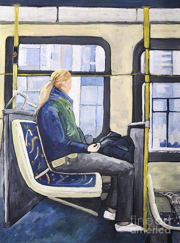 Blonde Girls Art Print featuring the painting Blonde Girl on 107 Bus Montreal by Reb Frost