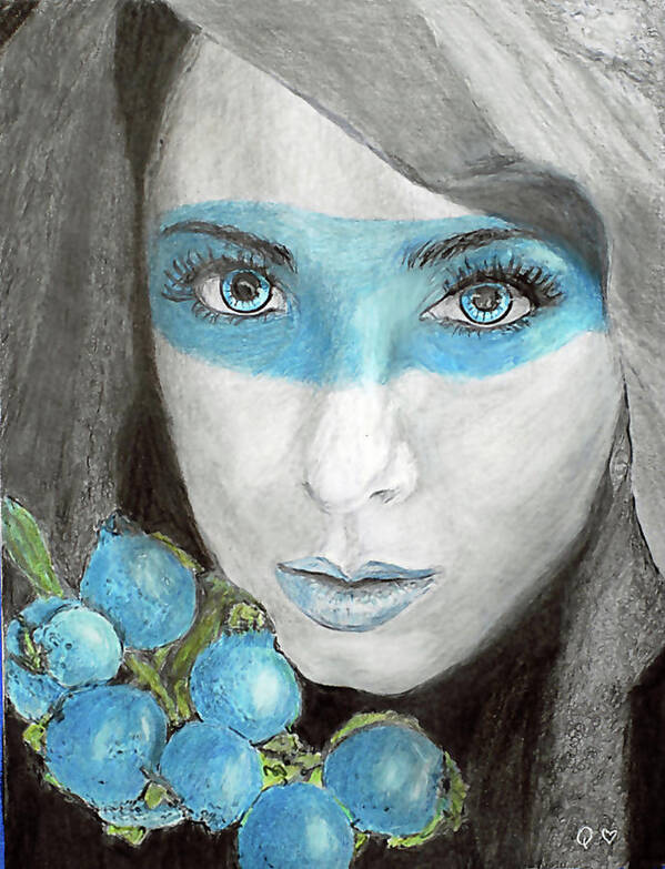 Girl Art Print featuring the drawing Blue Berry Kisses by Quwatha Valentine