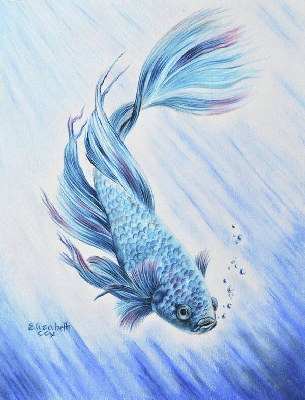 Fish Art Print featuring the mixed media Blue Betta by Elizabeth Cox
