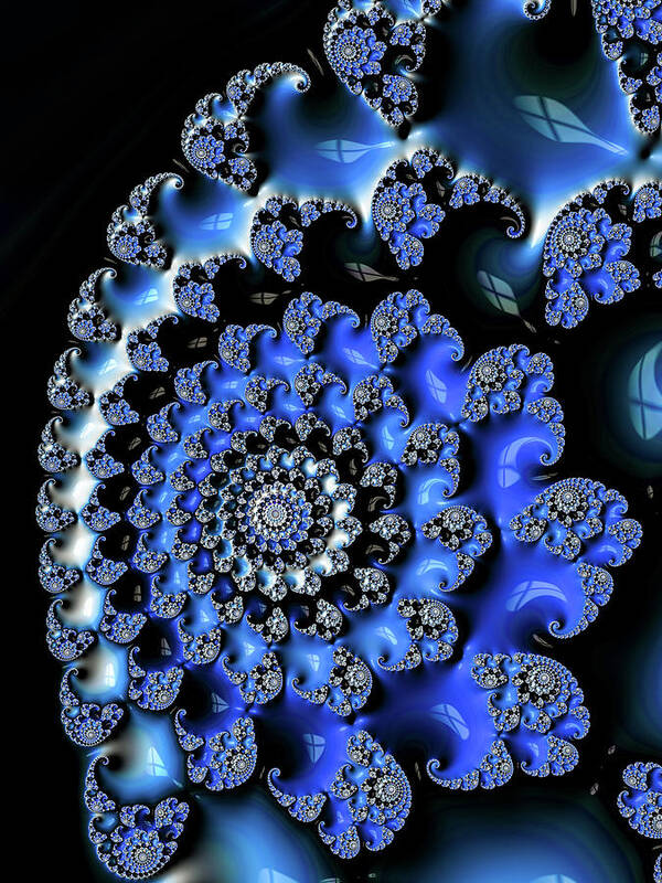 Spiral Art Print featuring the digital art Blue black and white Fractal Spiral by Matthias Hauser