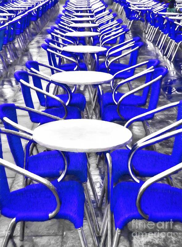 Blue Chairs In Venice Art Print featuring the photograph Blue Chairs In Venice by Mel Steinhauer