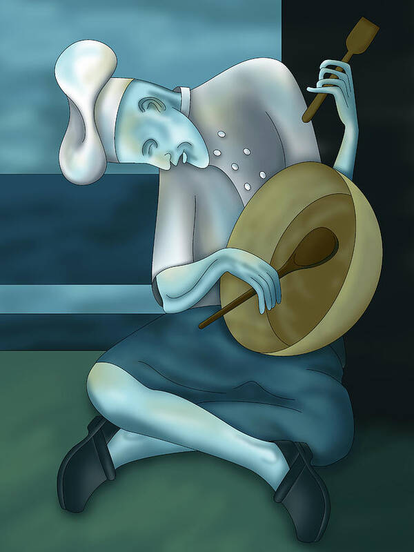 Chef Art Print featuring the painting Blue Chef by Alison Stein