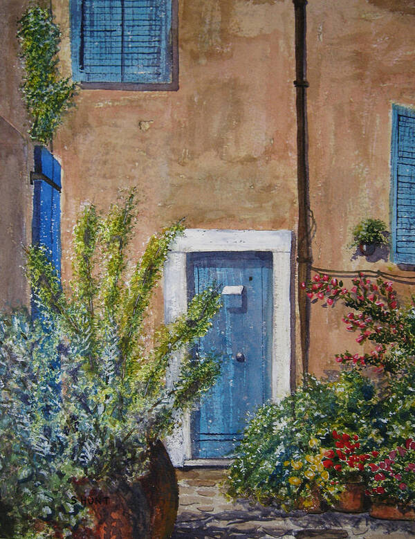 Landscape Art Print featuring the painting Blue Door by Shirley Braithwaite Hunt