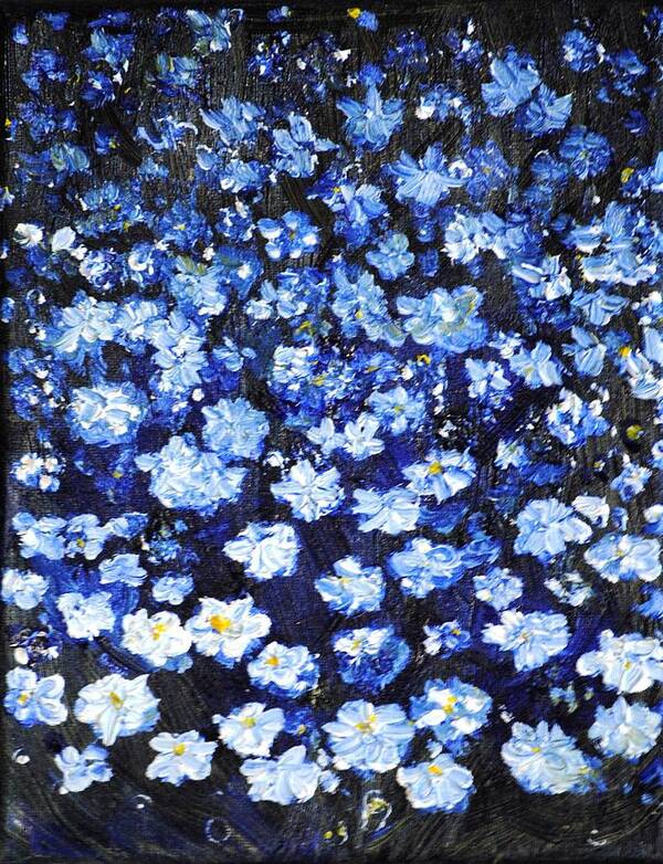 Flowers Art Print featuring the painting Blue Flowers by Evelina Popilian