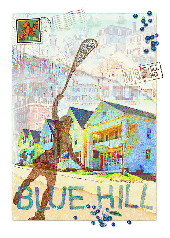 Maine Art Print featuring the digital art Blue Hill Village by ErnestineGrindal SaraClarke