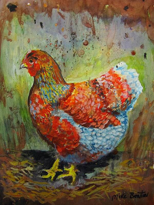 Hen Art Print featuring the painting Blue Laced Wyandotte Hen by Mike Benton