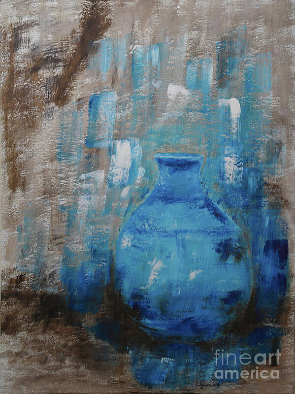 Painting-fine-art-abstract-acrylic Art Print featuring the painting Blue Pottery Vase Painting by Catalina Walker