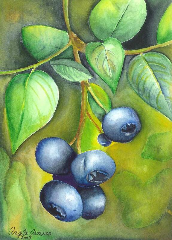 Blue Art Print featuring the painting Blueberrries by Angela Armano