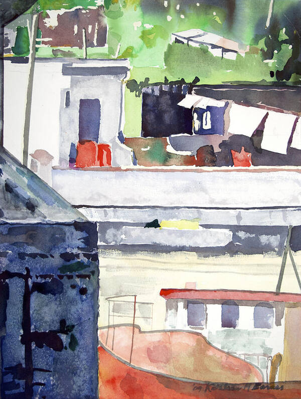  Art Print featuring the painting Boats on the Quay by Kathleen Barnes