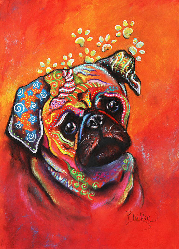 Pug Art Print Art Print featuring the mixed media Pug by Patricia Lintner