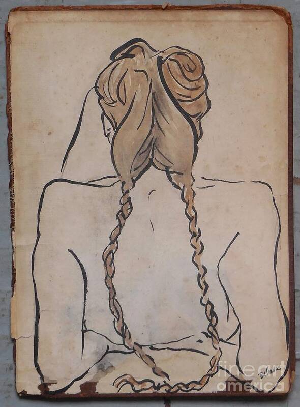 Sumi Ink Art Print featuring the drawing Braids by M Bellavia