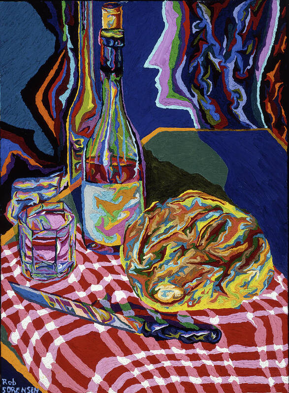 Bread Art Print featuring the painting Bread and Wine of Life by Robert SORENSEN