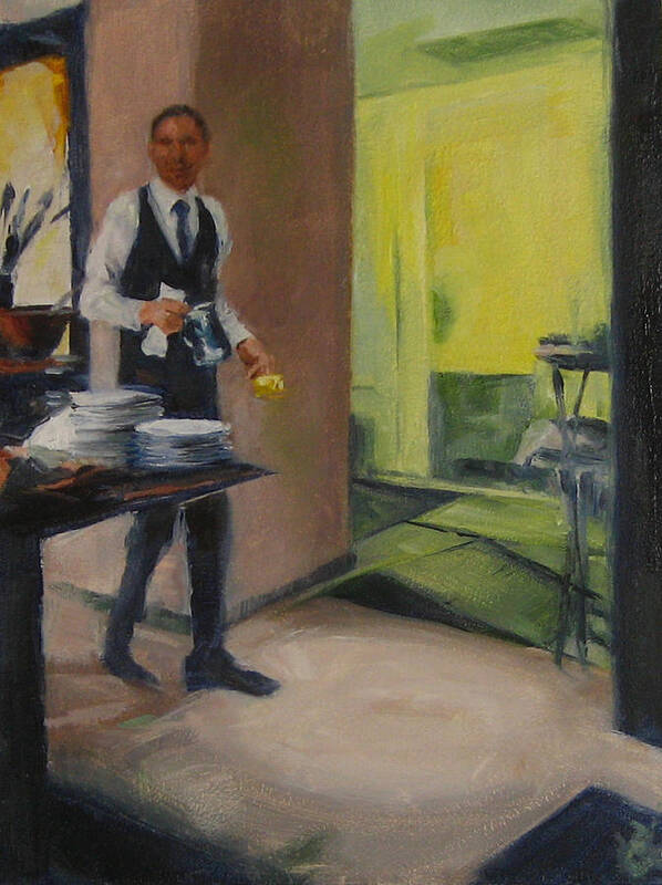 Waiter Art Print featuring the painting Breakfast Service by Connie Schaertl