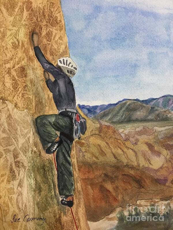 Climbing Art Print featuring the painting Brave Brenda Climbing by Sue Carmony