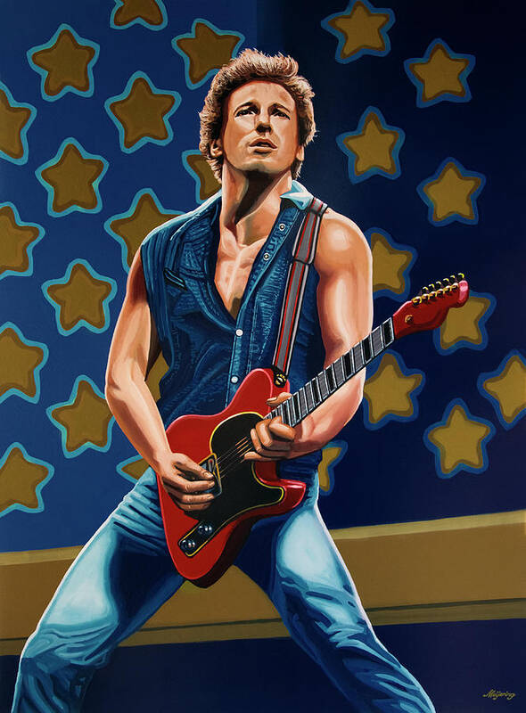 Bruce Springsteen Art Print featuring the painting Bruce Springsteen The Boss Painting by Paul Meijering