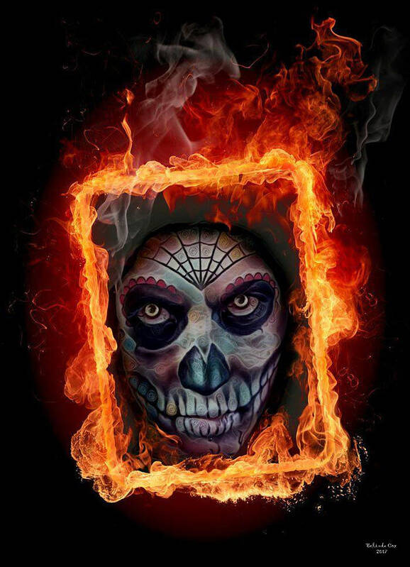 Digital Art Art Print featuring the digital art Burning Frame and Skull by Artful Oasis