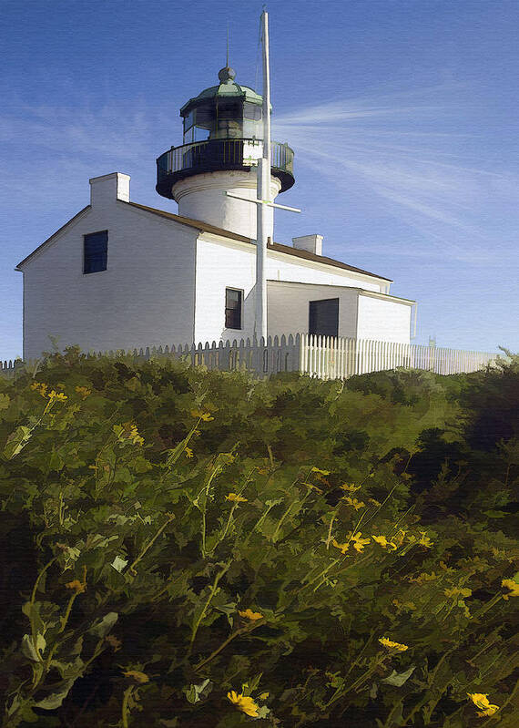 Lighthouse Art Print featuring the digital art Cabrillo Lighthouse by Sharon Foster
