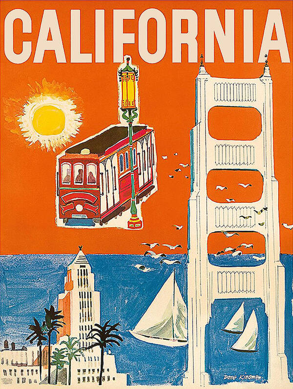 California Art Print featuring the painting California, vintage travel poster by Long Shot