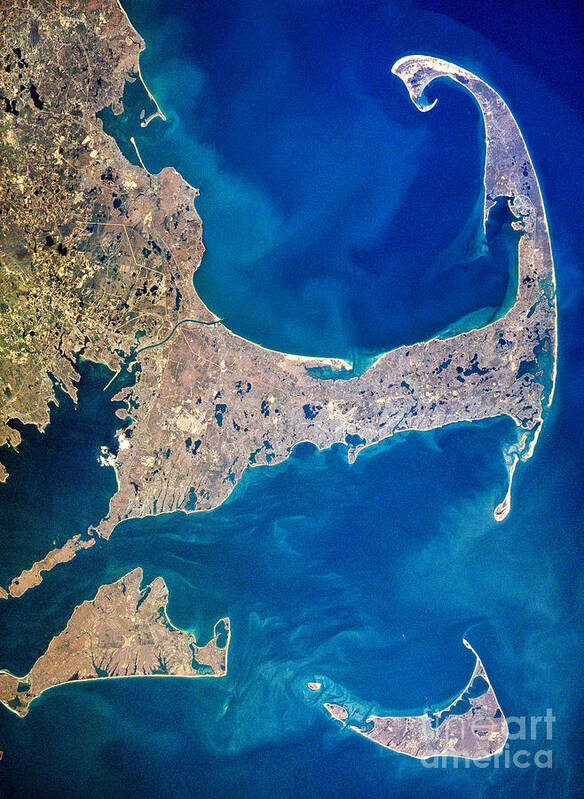 Aerial Art Print featuring the photograph Cape Cod and Islands Spring 1997 view from satellite by Matt Suess