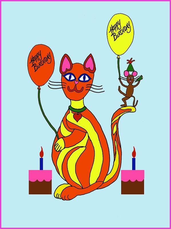 Cats Art Print featuring the digital art Cat and Mouse bday 4 by Laura Smith