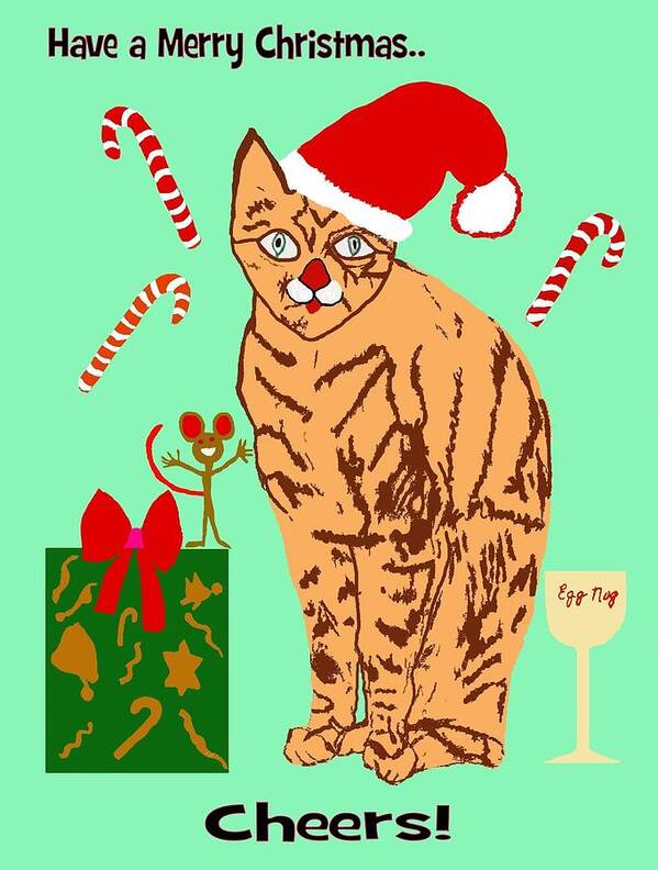 Christmas Art Print featuring the digital art Cat and mouse Xmas II by Laura Smith