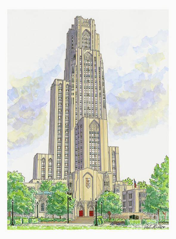 Pitt Art Print featuring the painting Cathedral of Learning by Val Miller