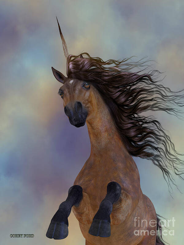 Unicorn Art Print featuring the painting Chestnut Unicorn by Corey Ford