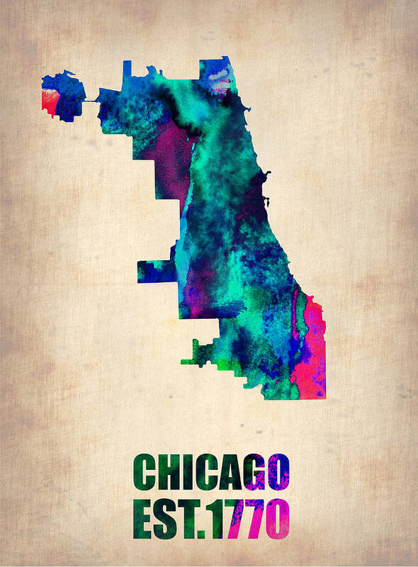 Chicago Art Print featuring the digital art Chicago Watercolor Map by Naxart Studio