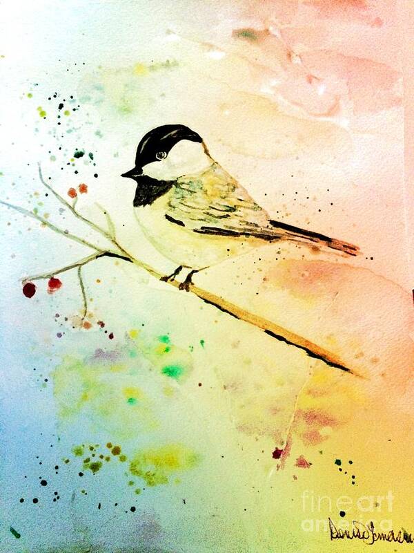 Bird Art Print featuring the painting Chick-A-Dee by Denise Tomasura