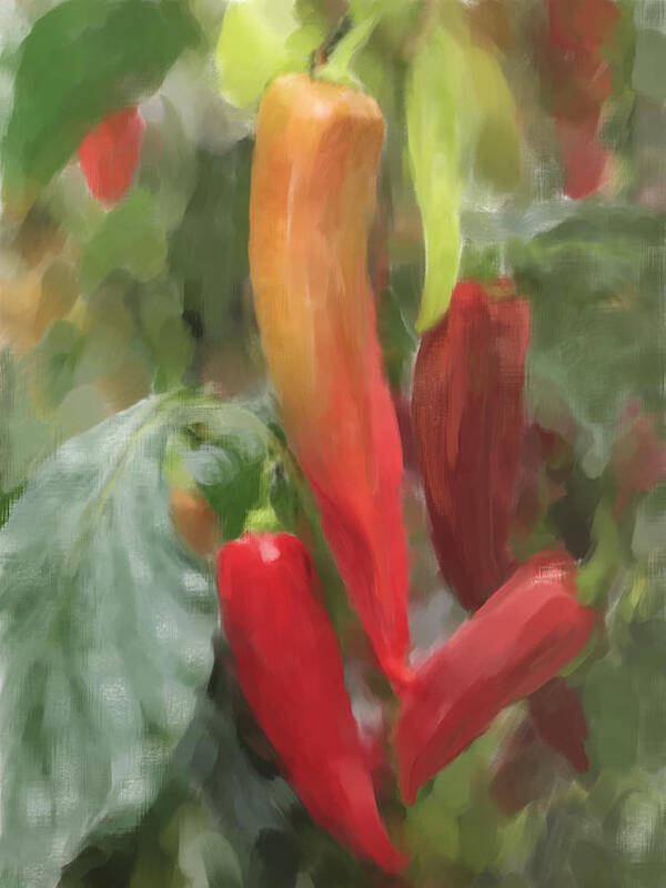 Chillis Art Print featuring the painting Chili Peppers by Portraits By NC