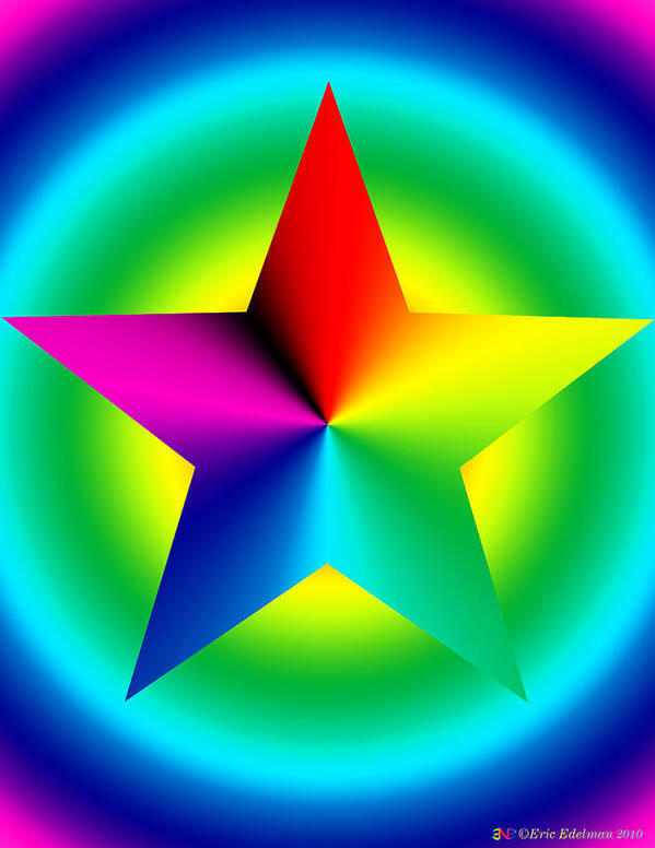 Pentacle Art Print featuring the digital art Chromatic Star with Ring Gradient by Eric Edelman