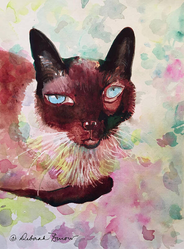 Siamese Cat Art Print featuring the painting Cleo by Deborah Burow