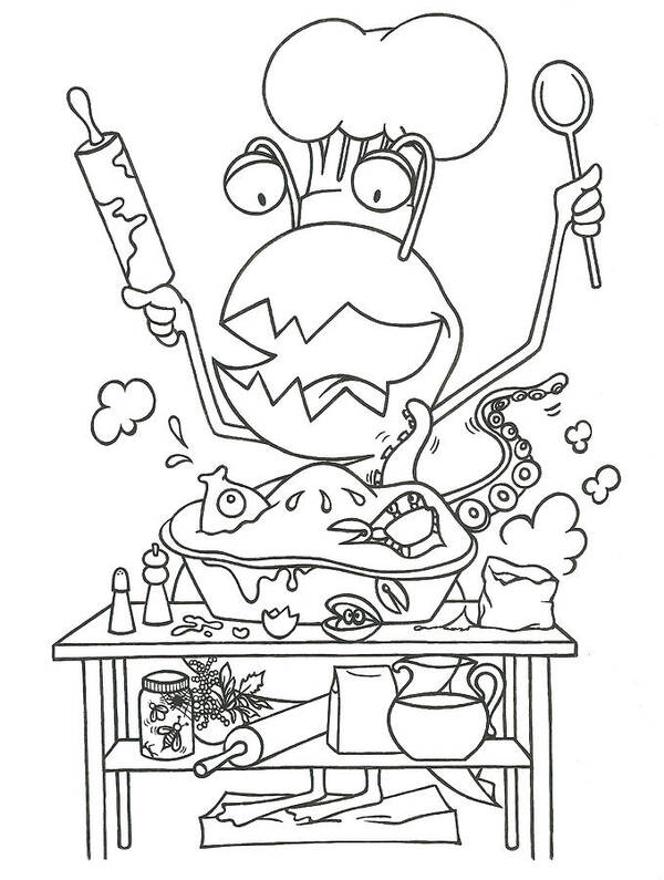 Monster Art Print featuring the drawing Closet Monster Baking by Konni Jensen