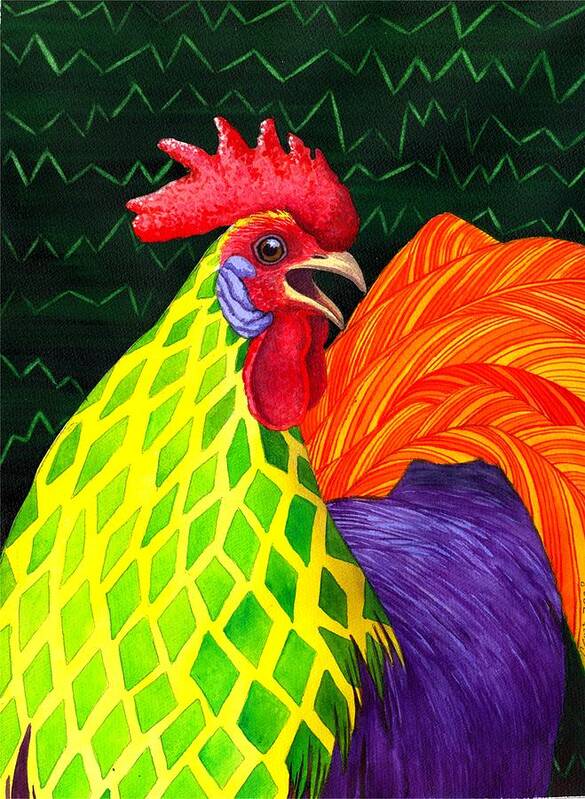 Rooster Art Print featuring the painting Cock a Doodle Dude II by Catherine G McElroy