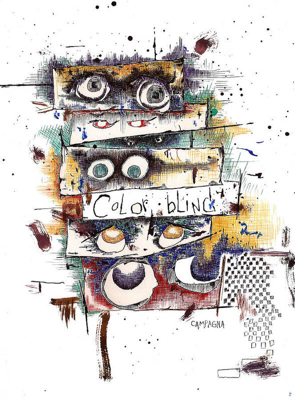 Colorblind Art Print featuring the drawing Colorblind by Teddy Campagna