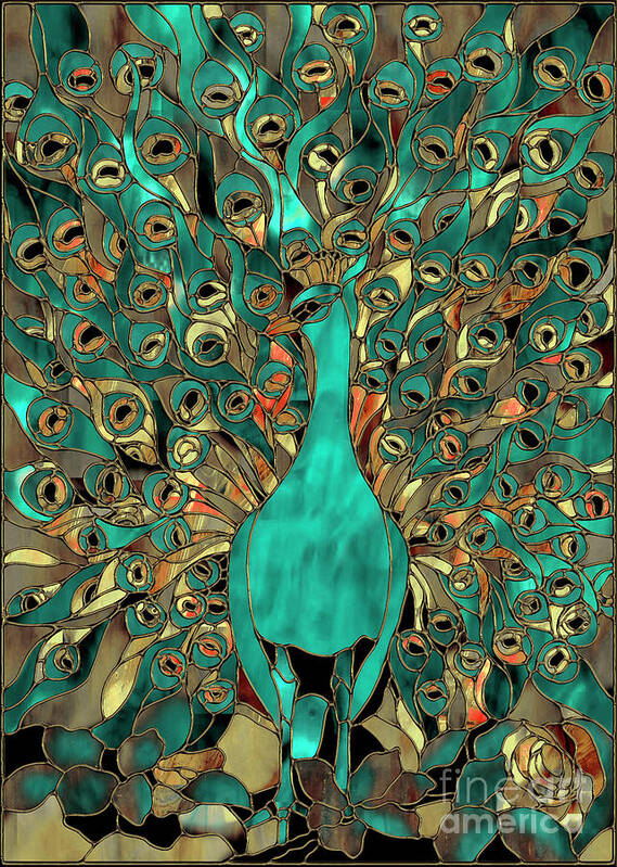 Peacock Art Print featuring the painting Copper and Aqua Peacock by Mindy Sommers